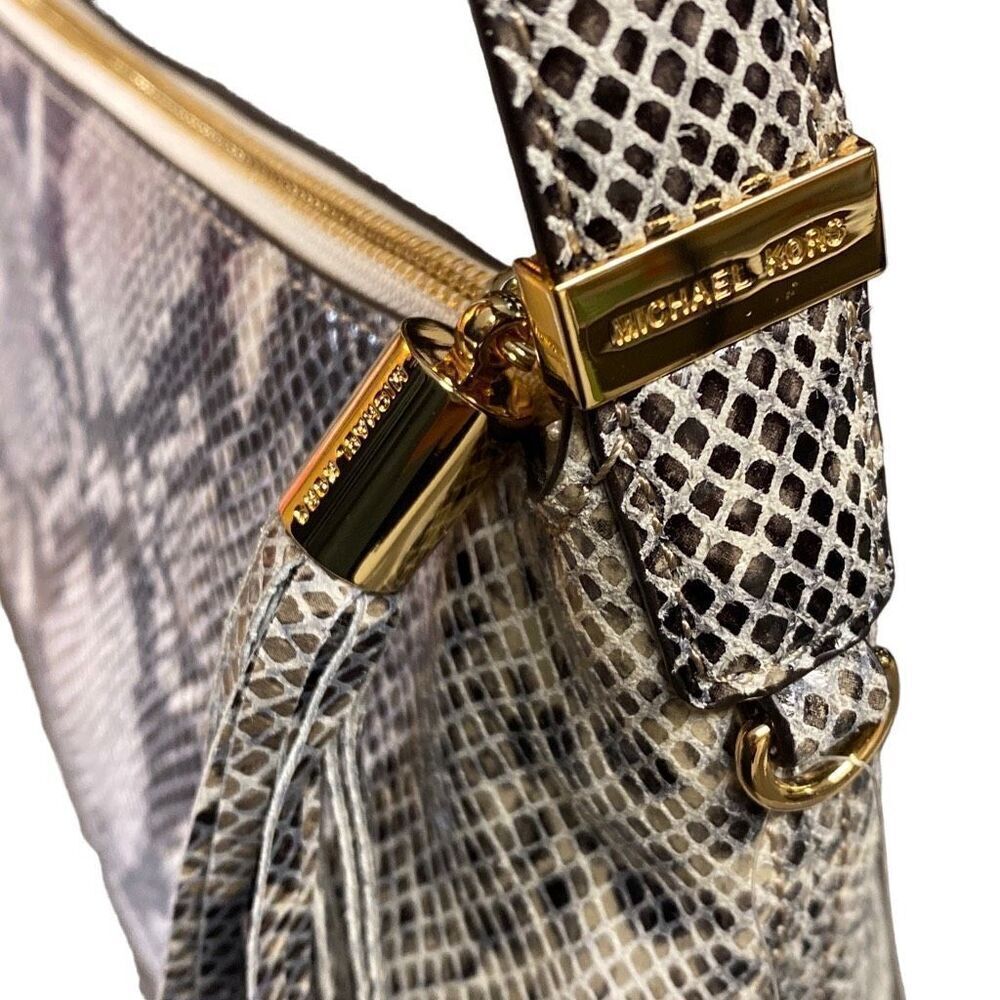 MK Michael Kors Purse Bedford Dark Sand Embossed Leather Snakeskin Bag NWT - Picture 6 of 10